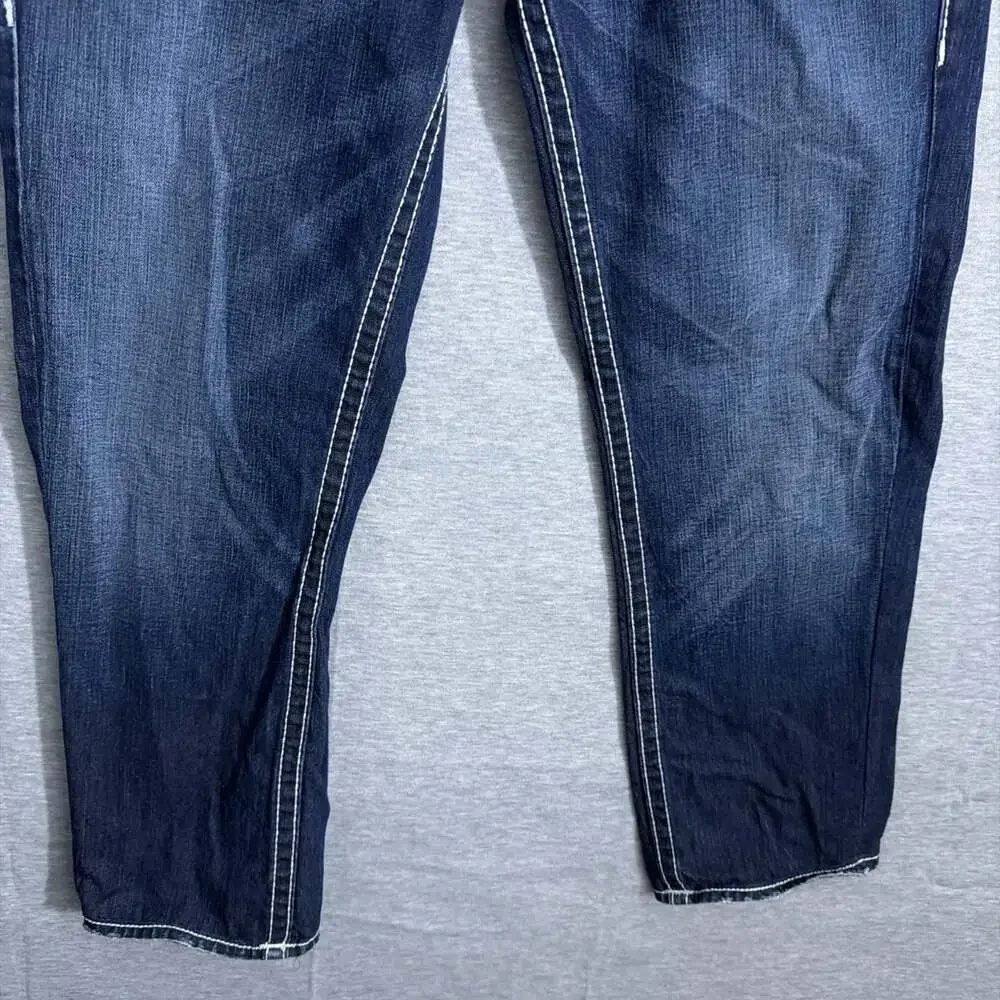 True Religion Men's 36 Blue Denim Ricky Big T Straight Leg Flap Pocket Jeans